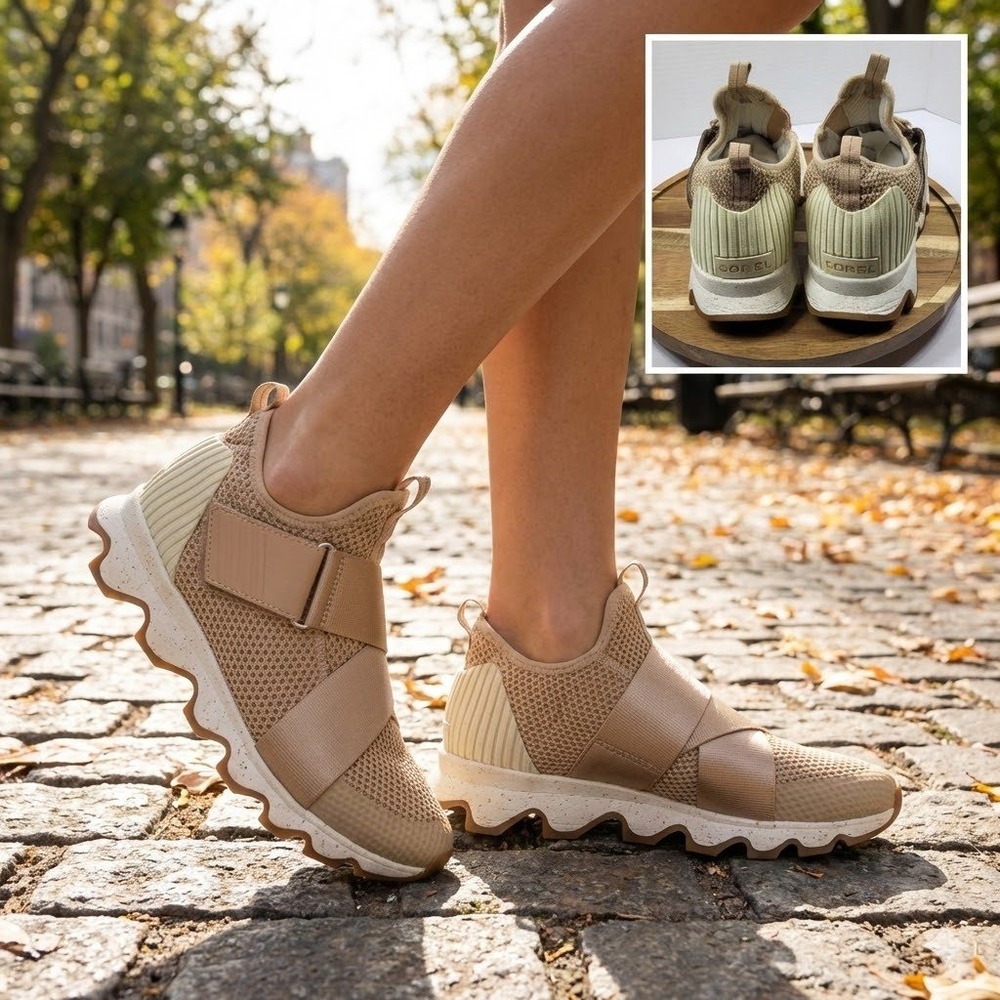Sorel Women's Kinetic Sneak Mesh Slip‎ On Sneakers Natural Tan Size 7 NL3682-257